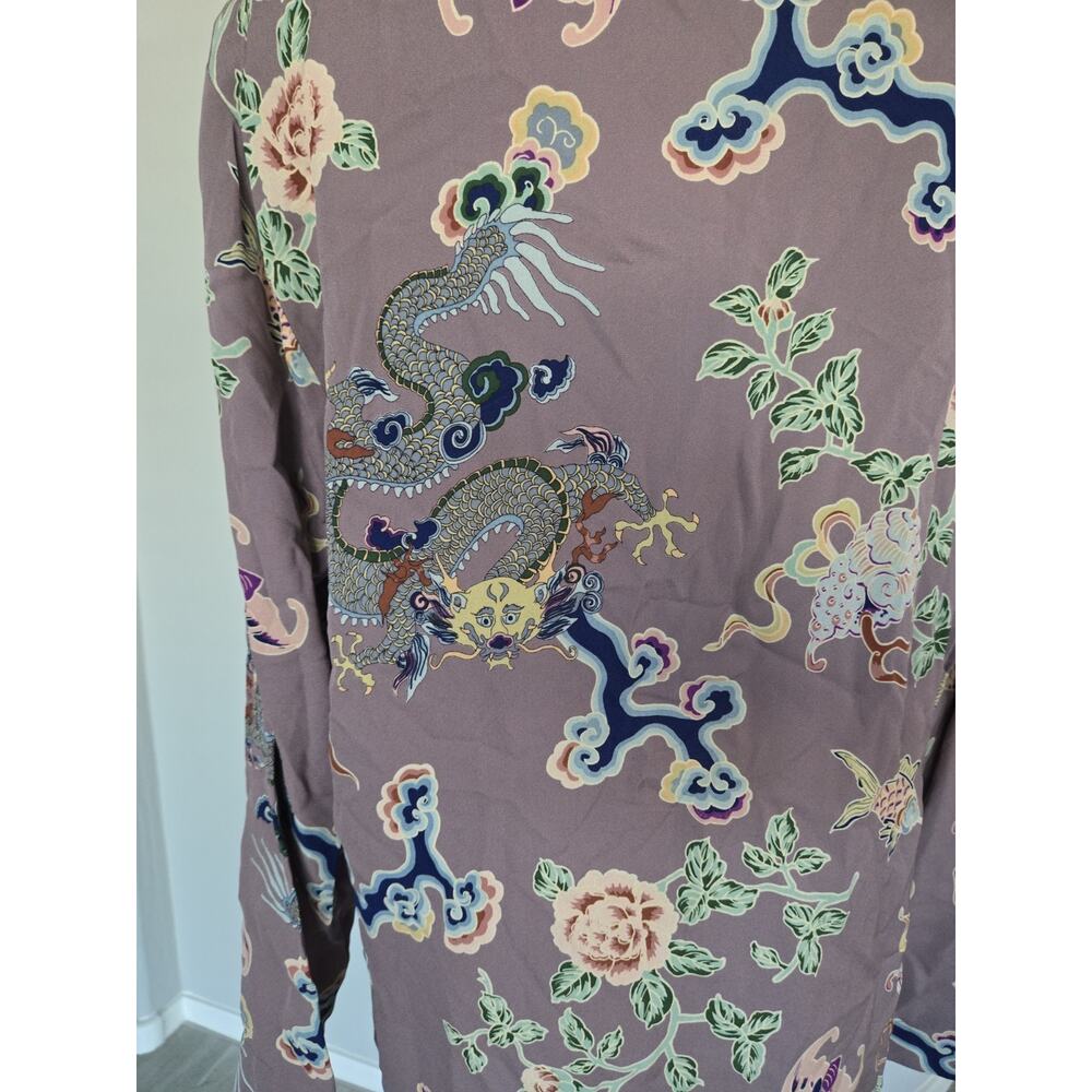 Harari Silk Asian Dragon Print Art Flowy Banded Collar Button Tunic Top Sz S - Picture 15 of 16